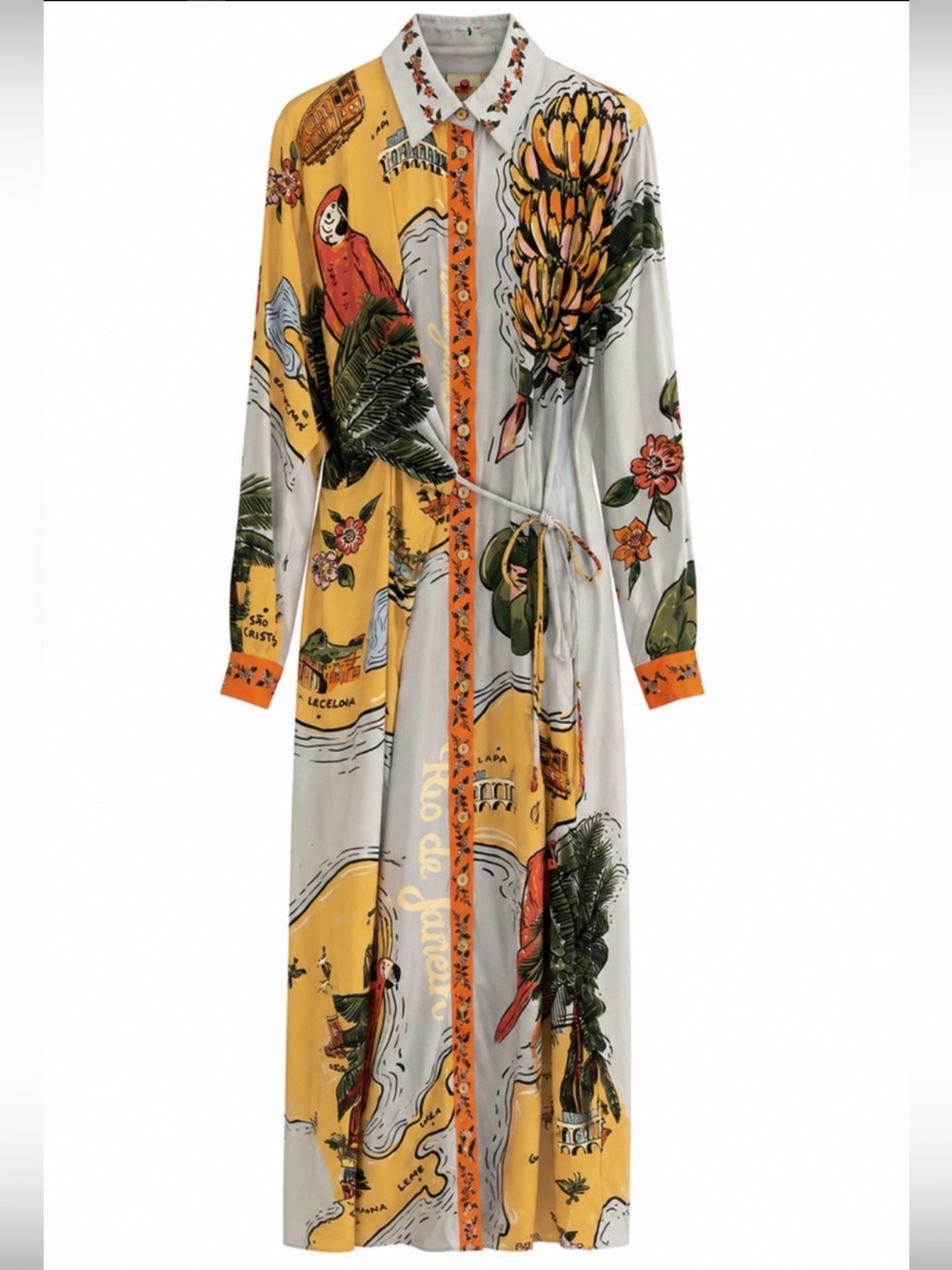 Farm Rio Multicolor Beaches Path Collared Buttoned Maxi Dress - Sz S - Picture 5 of 7